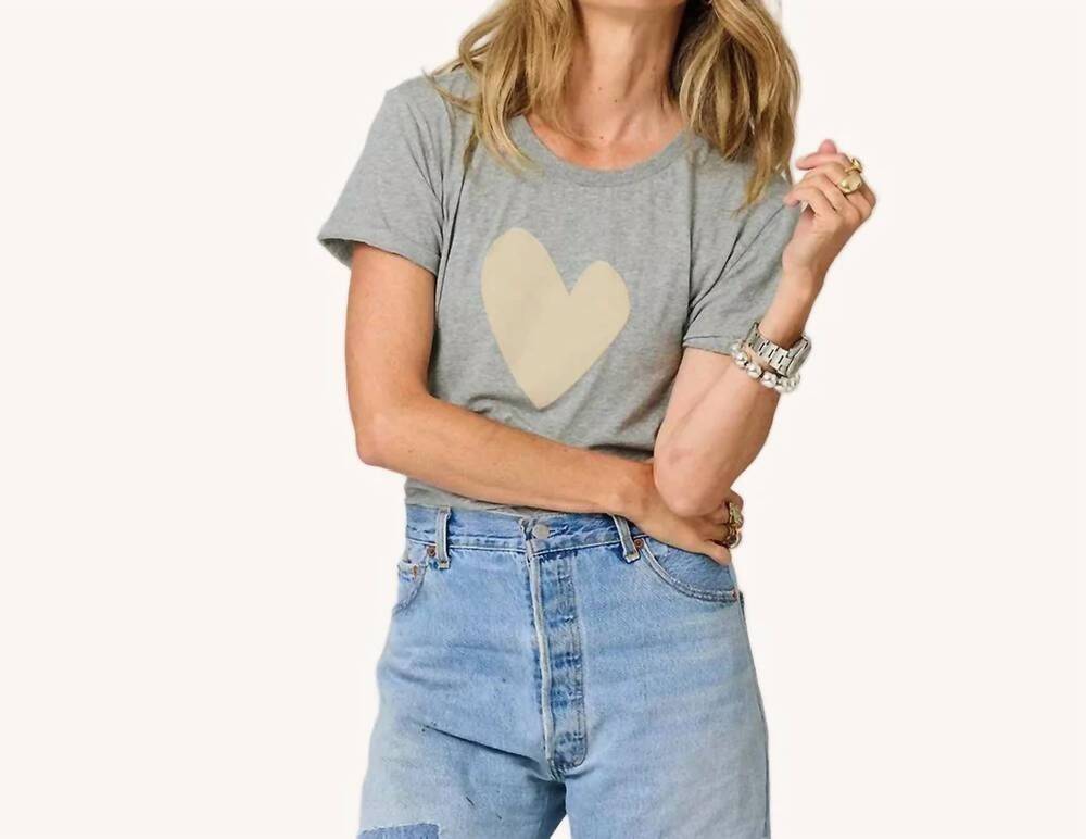 NEW KERRI ROSENTHAL suke imperfect heart tee in heather gray-cream